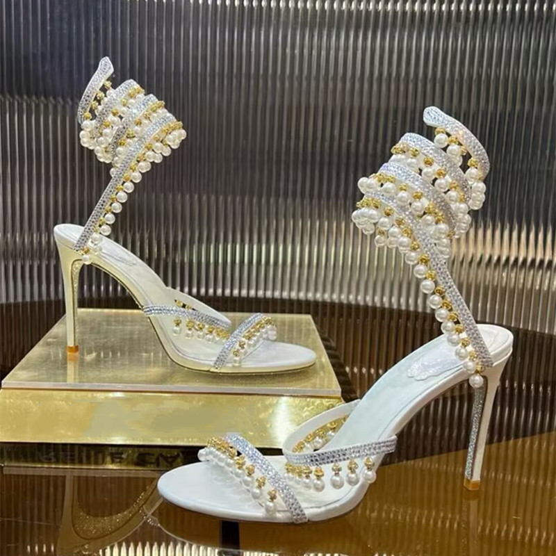 럭셔리 라인스톤 진주 태슬 여성 글래디에이터 샌들 섹시 - Wedding Shop 리뷰 및 가격