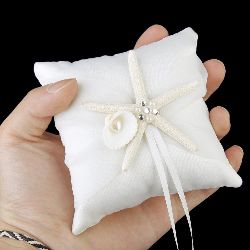 비치 웨딩 반지 베개 화이트 10x10cm 새틴 리본  - Ring Bearer Pillow 리뷰 및 가격